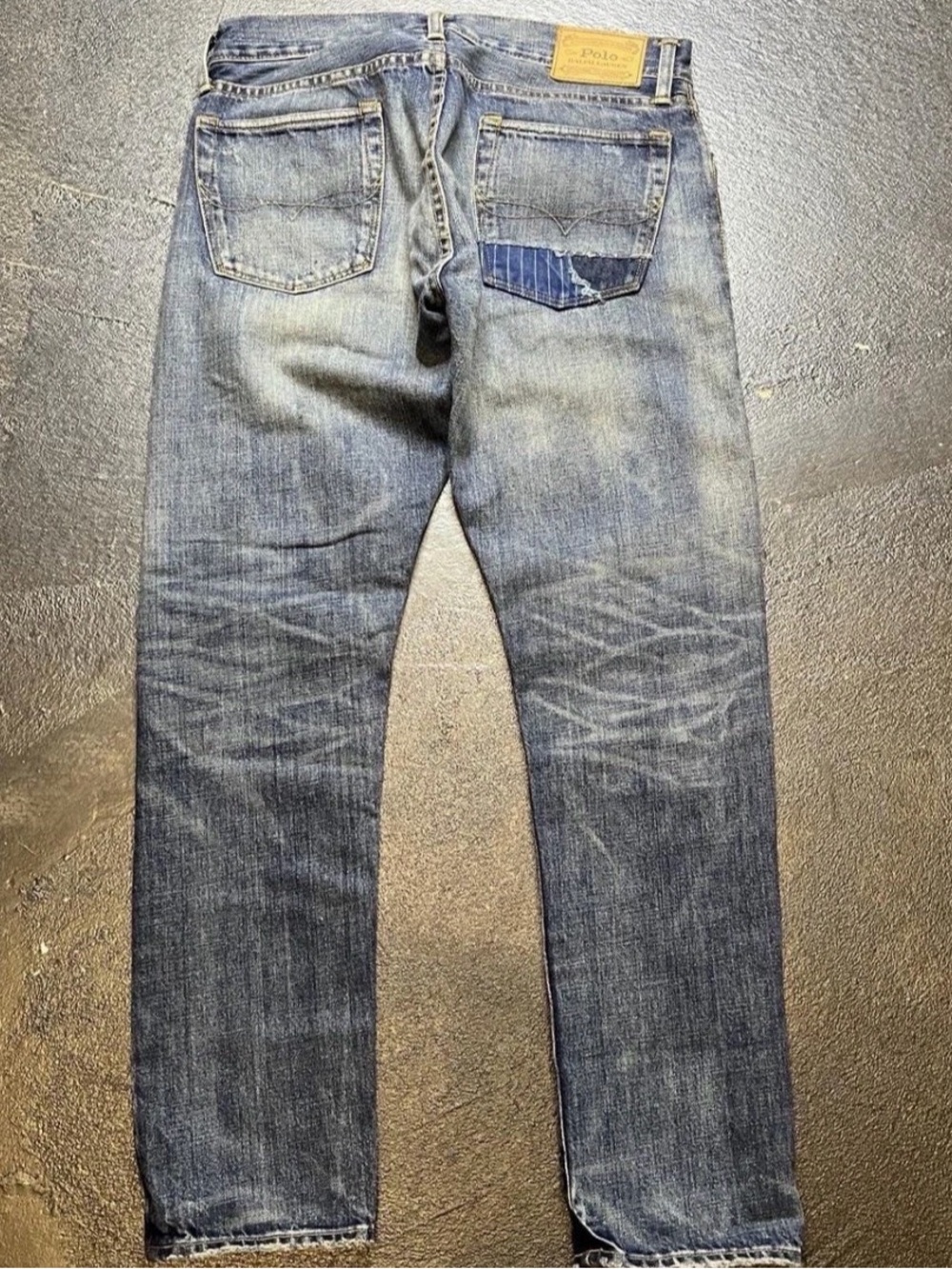 Polo Ralph Lauren Men’s 33x32 Varick Slim Straight Distressed Patchwork Jeans - Picture 3 of 5